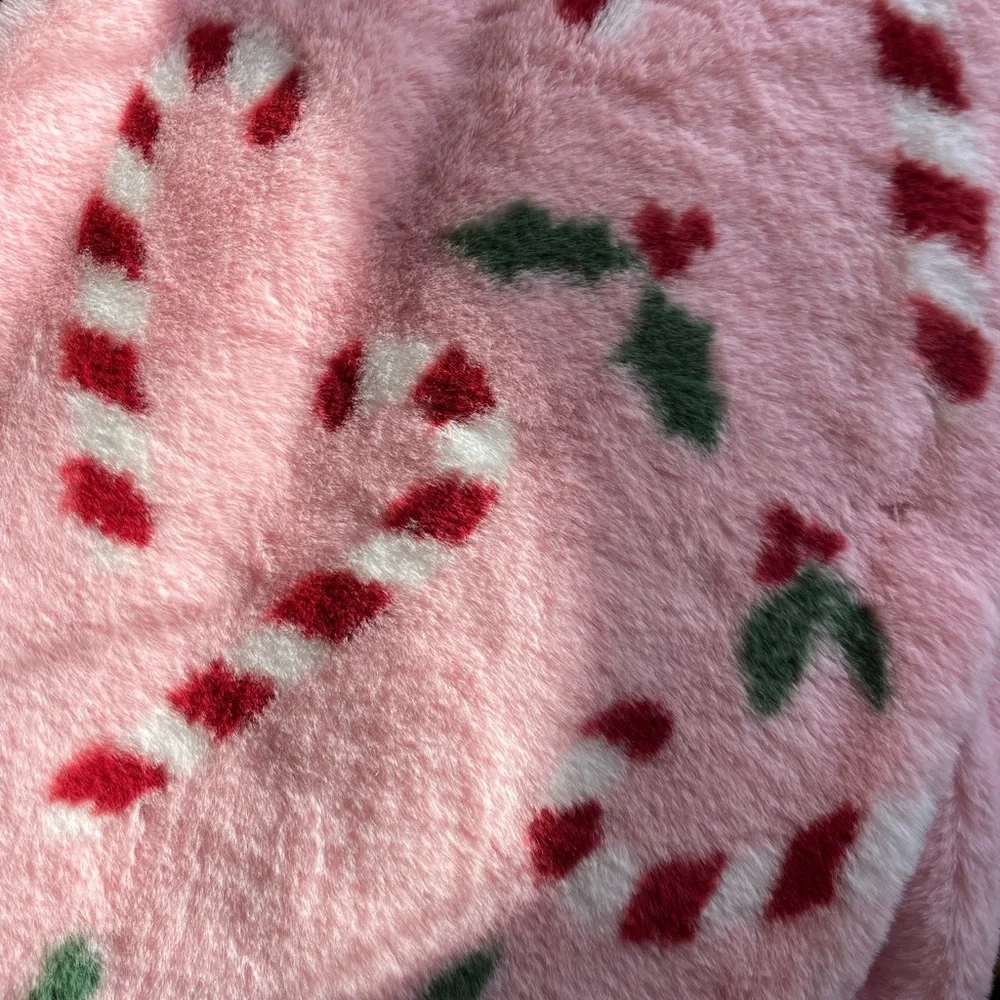 Fluffy Pink and Red Candy Cane Luxurious Super Soft 🎄Throw Blanket